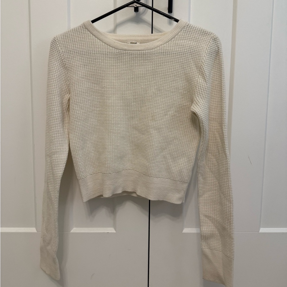 Garage Cropped Waffle Sweater - White